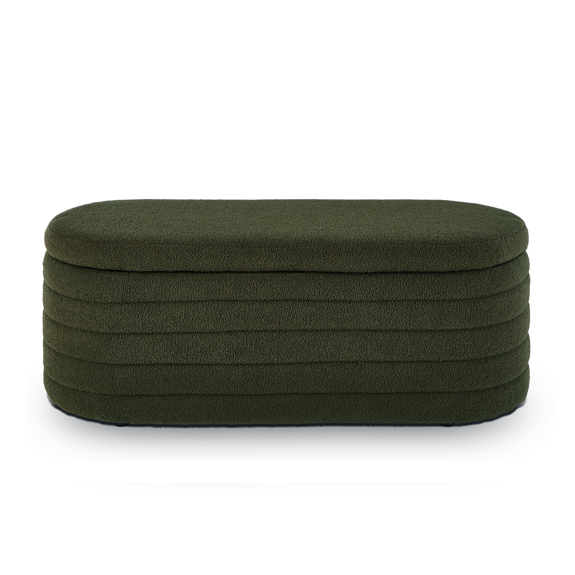 Modern Oval Storage Ottoman Bench, Upholstered Boucle Teddy Fabric End of Bed Bench with Storage, End of Bed Stool with Safety Hinge for Bedroom, Living Room, Entryway, Dark Green - Grand Goldman Shop