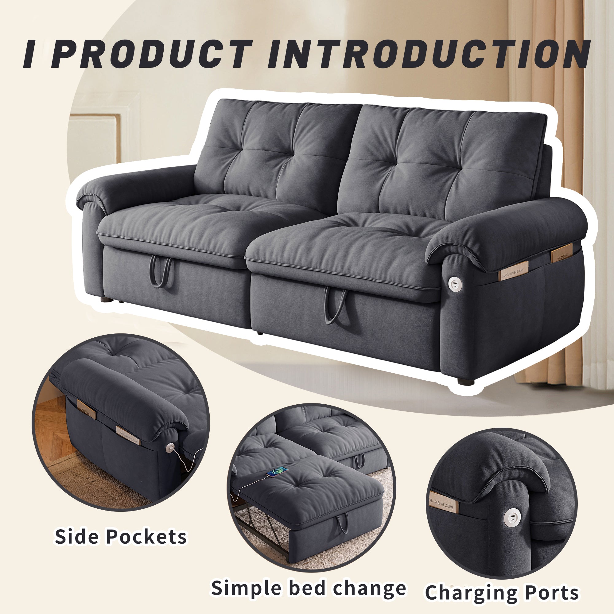 W3820S00027, a 77-inch convertible sofa bed, and a 2-in-1 piece suitable for both sitting and lying. Made of cloud-like fabric, it is applicable to living rooms, bedrooms and apart - Grand Goldman Shop