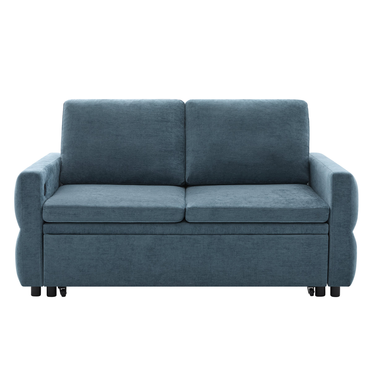 Convertible Sofa Bed 62.75' Loveseat with Adjustable Backrest and USB Ports in Blue Chenille Fabric - Grand Goldman Shop
