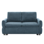 Convertible Sofa Bed 62.75' Loveseat with Adjustable Backrest and USB Ports in Blue Chenille Fabric - Grand Goldman Shop