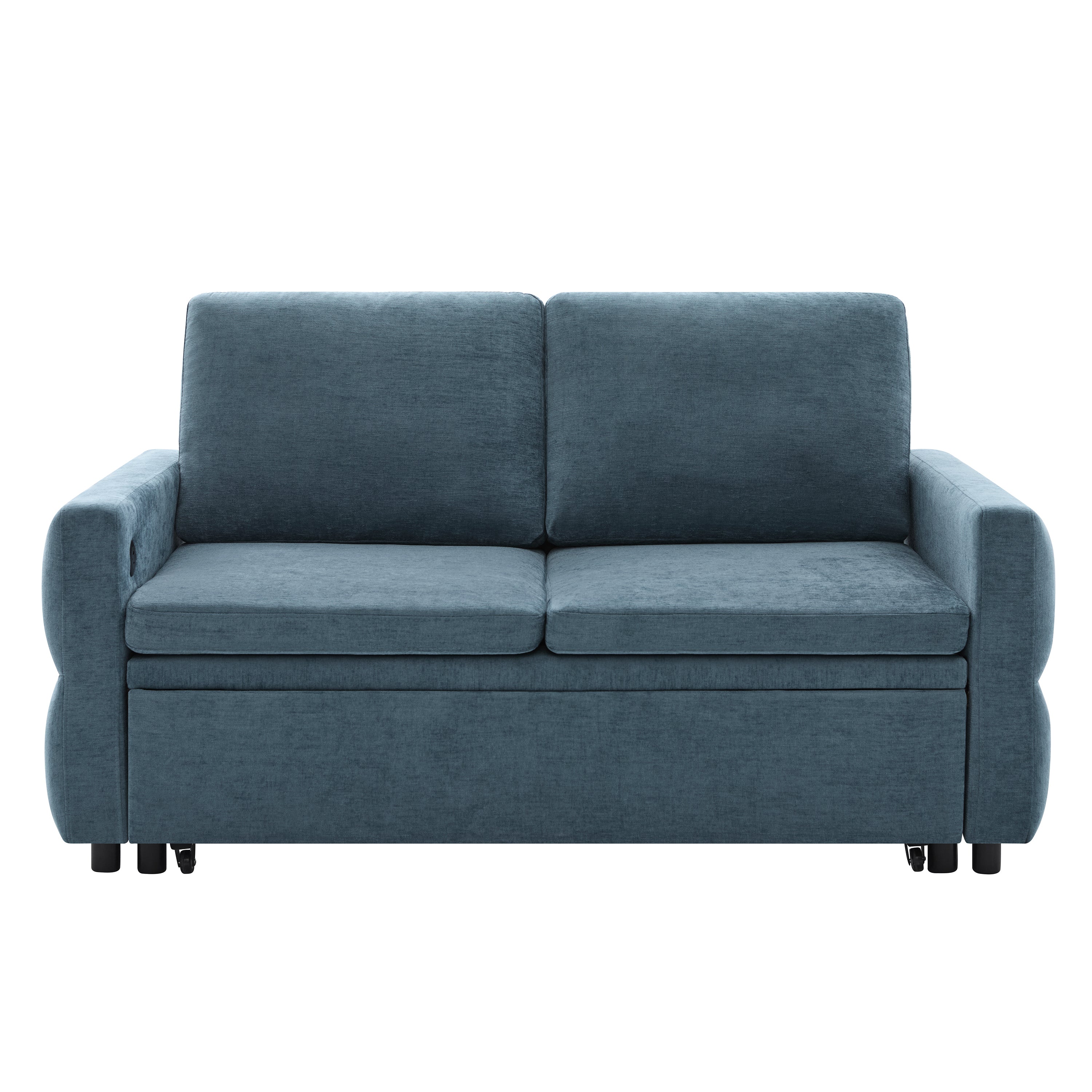 Convertible Sofa Bed 62.75' Loveseat with Adjustable Backrest and USB Ports in Blue Chenille Fabric - Grand Goldman Shop