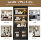 83.4'Tall Bookshelf with 3 pieces LED Lighting, Modern Bookcase with 2 Glass Doors and 1 Drawer,Storage Bookcase with Open Sh