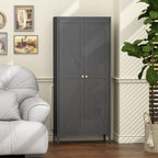 Black Metal Adjustable 2-Door Kitchen Pantry Cabinet with Striped Design and Gold Handles, Tall Steel Storage Locker for Kitc