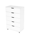 Modern White 5-Drawer Dresser with Wheels – Space-Saving Storage Cabinet with Deep Drawers, Wood Frame, Melamine Finish - Grand Goldman Shop