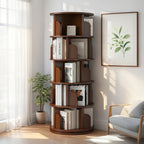5 Tier Rotating Bookshelf, 360° Display Round Spinning Bookshelf, Space-Saving, Small Space Rotating Bookshelf Tower for Bedroom, Living Room, Home, Office, Walnut - Grand Goldman Shop
