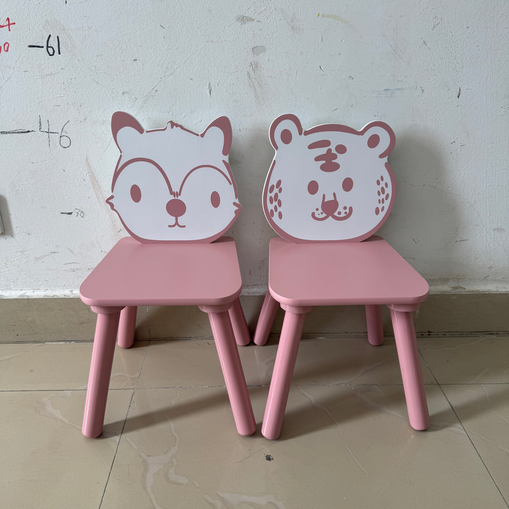 Kids Table and Chair Set, 3-Piece Wooden Toddler Desk with Animal Backrest, Activity Table for Drawing, Learning,Playroom or 