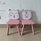 Kids Table and Chair Set, 3-Piece Wooden Toddler Desk with Animal Backrest, Activity Table for Drawing, Learning,Playroom or 