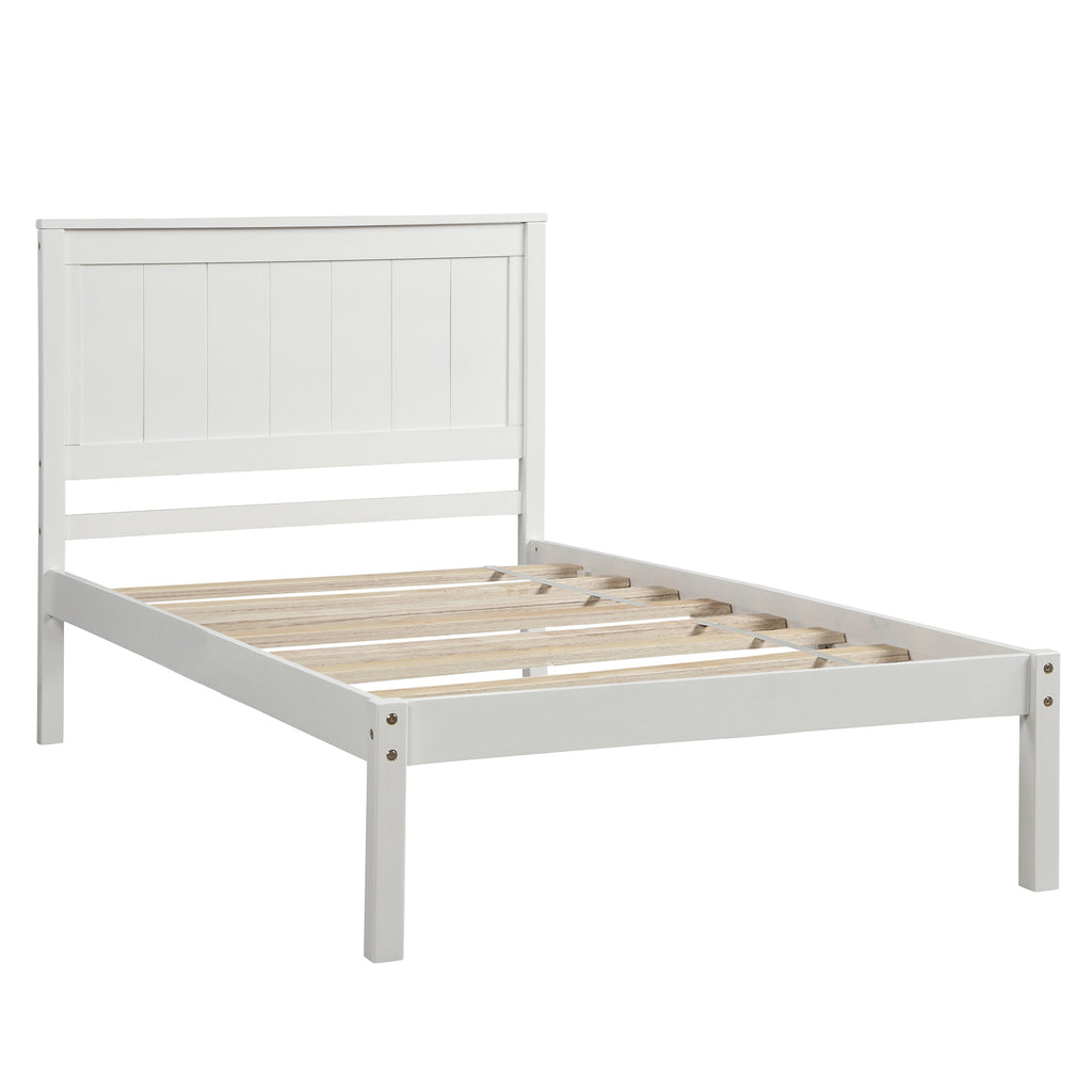 White Platform Bed Frame with Headboard, Wood Slat Support, No Box Spring Needed, Twin, Pine and MDF - Grand Goldman Shop