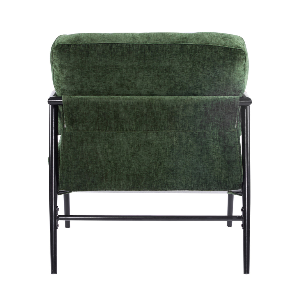 Modern Accent Chair with Plush Cushions, Minimalist Metal Frame, Wooden Armrest Design, Green - Grand Goldman Shop