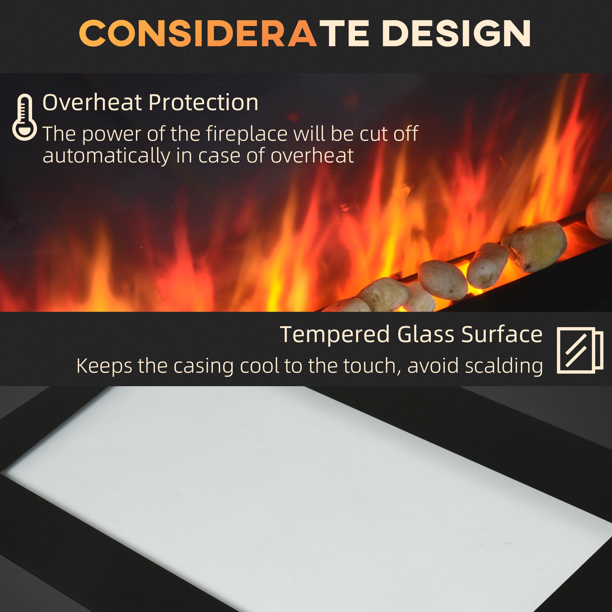 28.5' 1500W Electric Wall-Mounted Fireplace with Flame Effect, 7 Color Background Light, Black - Grand Goldman Shop