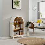 Arched Small Bookcase,Arched Storage Cabinet,Wooden Modern Arched Top Bookshelf with 3 Shelves,White with Woodgrain Shelves, 3-Tier Storage Shelf for Living Room, Bedroom, Entryway - Grand Goldman Shop
