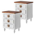 Vintage Farmhouse End Table with Floral Knobs – 19' Rustic Nightstand with 3 Drawers & Gourd Legs,Bedside or Sofa Accent Table, Almost Fully Assembled, Distressed White - Grand Goldman Shop