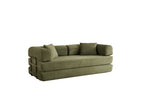 Convertible Sleeper Sofa Bed with Cylindrical Pillow, Corduroy Folding Mattress Couch with Fixed-Shape Frame, Floor Sofa Lounge Couch for Living Room Bedroom (Green) - Grand Goldman Shop