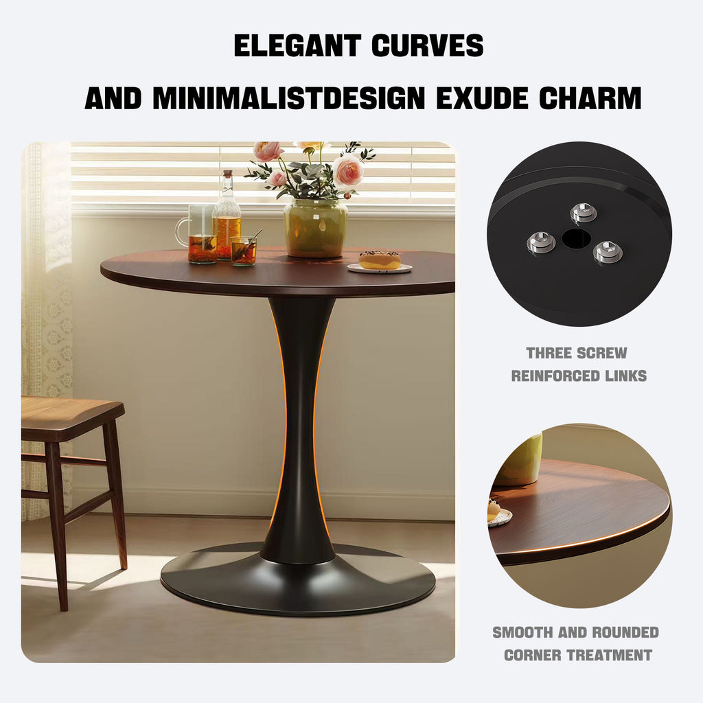 (Walnut Color) Round Table, ∅31.5'' Modern Dining Table, Dining Table,MDF Top and Steel Base Tulip Round Kitchen Table,Kitchen Table, Mid Century Coffee Table for Living Room, Oval Dining Table - Grand Goldman Shop