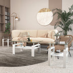 Set of 2, Modern Tempered Glass Tea Table Coffee Table End Table, Square Table for Living Room, Transparent/White - Grand Goldman Shop