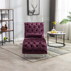 Velvet Chaise Lounge Indoor, Button-Tufted Upholstered Chaise Lounge Chair with Pillow for Bedroom Living Room Office, Purple Velvet - Grand Goldman Shop