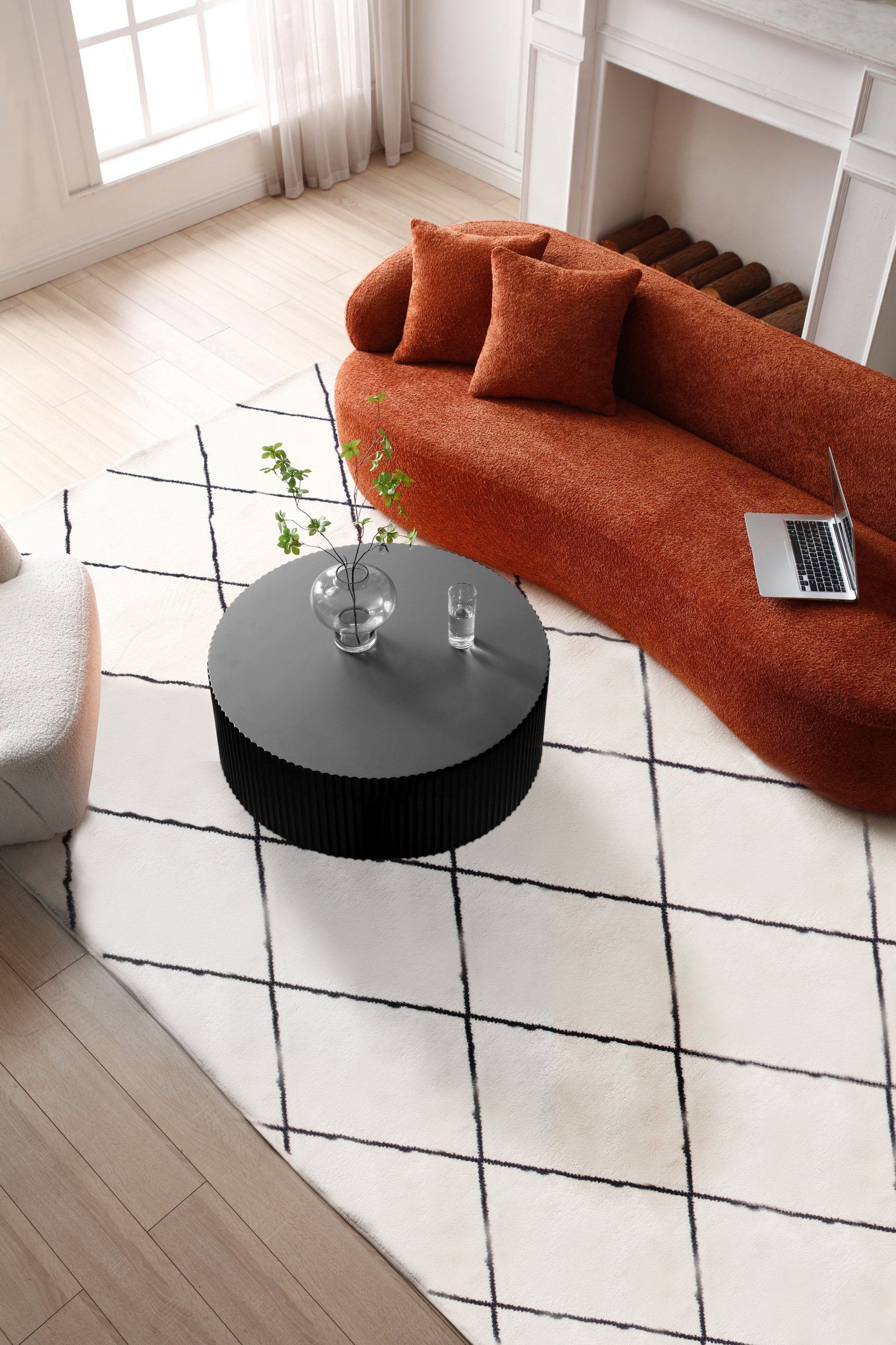 Sleek and Modern Round Coffee Table with Eye-Catching Relief Design, Black(Same Sku:W876P252219) - Grand Goldman Shop