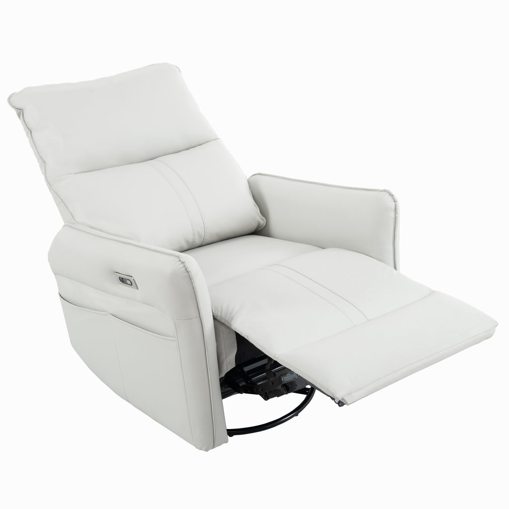 270° Power Swivel Rocker Recliner Chair, PU Leather Electric Glider Reclining Sofa with USB Ports, Power Swivel Glider, Rocking Chair,Nursery Recliners for Living Room Bedroom(Light Gray+270°Swivel) - Grand Goldman Shop