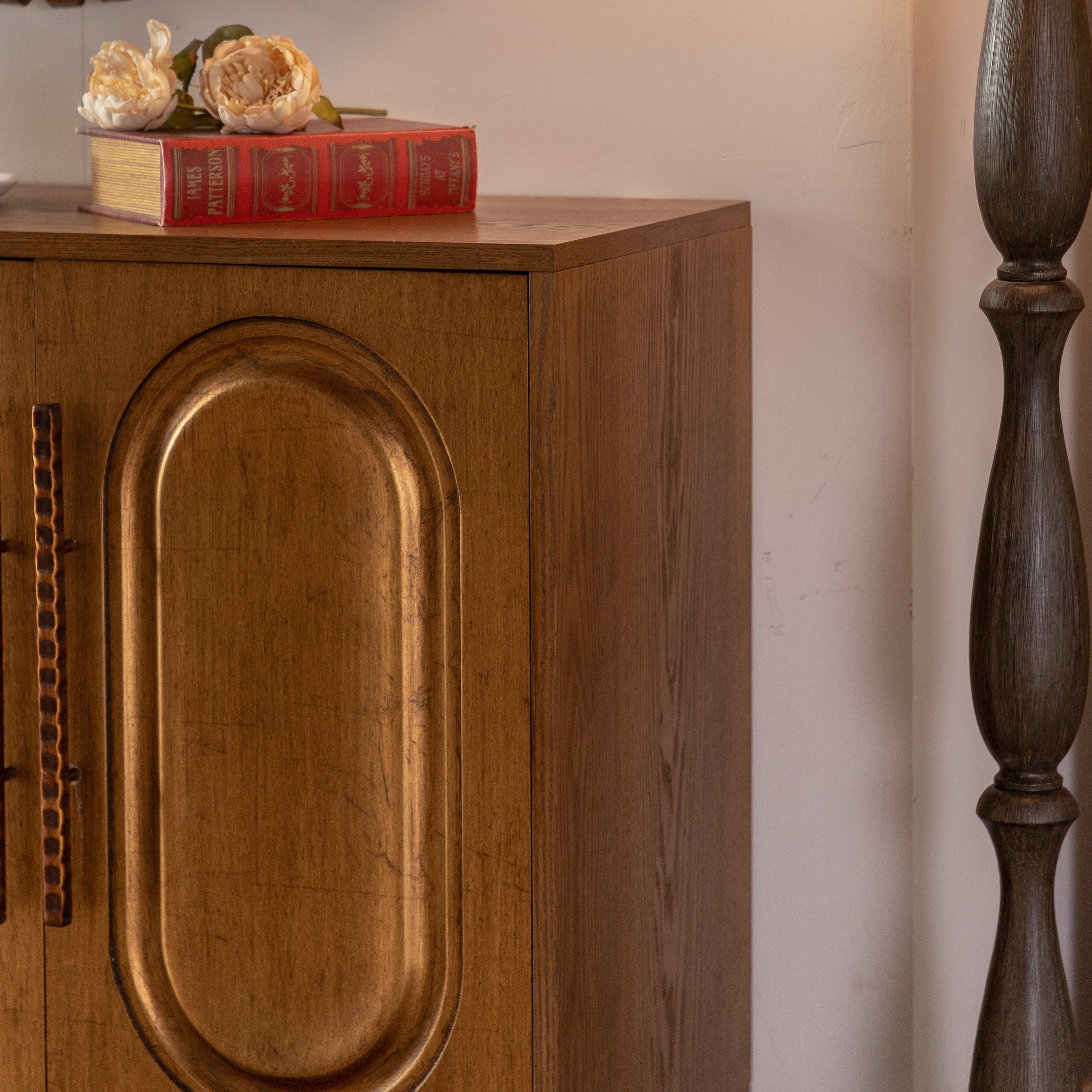 59.84' Gold-Toned 4-Door Sideboard Buffet Cabinet - Solid Wood & MDF Arched Door Storage Console Table for Dining Room/Living Room - Grand Goldman Shop