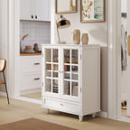 Minimalist White Buffet Cabinet with Double Glass Doors and Drawer, Modern Wooden Storage Sideboard Cupboard for Living room, Dining Room Hallway Entryway - Grand Goldman Shop