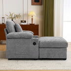Modern Oversized Chair with Ottoman,Chenille Fabric Sofa Bed,Accent Chair Comfy Sofa with Cupholders and USB Charging Ports Chair for Living Room,Bedroom,Apartment - Grand Goldman Shop