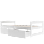 White Twin Size Platform Bed with Two Drawers, Pine Wood and MDF, 77.1''L x 40.7''W x 23.1''H - Grand Goldman Shop