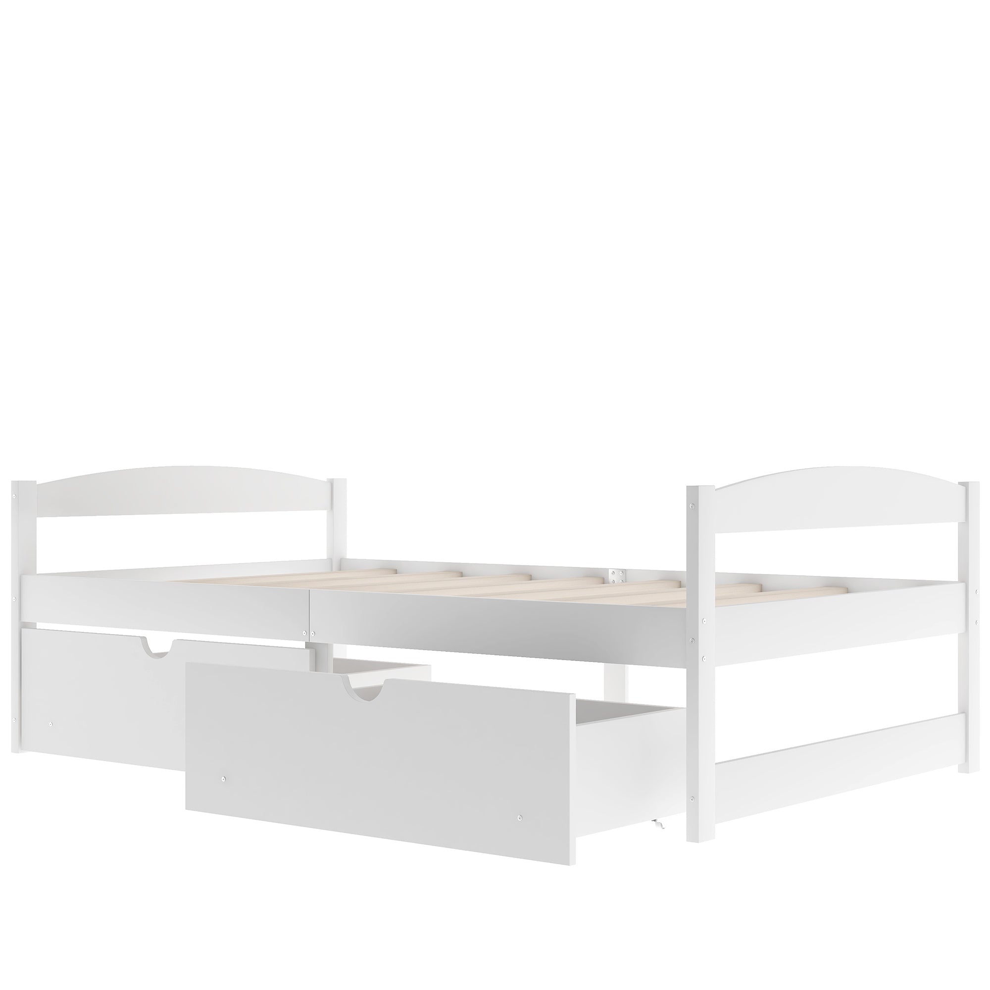 White Twin Size Platform Bed with Two Drawers, Pine Wood and MDF, 77.1''L x 40.7''W x 23.1''H - Grand Goldman Shop