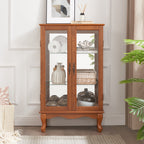2 Doors Curio Cabinet with Tempered Glass Doors, Curio Cabinets with Mirrored Back Panel and Adjustable Shelves, Lighted Display Cabinet for Home, Office Light Bulb Included Oak - Grand Goldman Shop