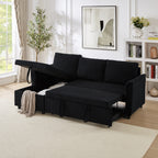 Loveseat Sofa with Chaise Lounge L-Shaped Modular Convertible Sofa with Storage Chaise, Corduroy Tufted Upholstered Sleeper Sectional Sofa,Pull Out Sleep Couch Bed and Reclining Backrest-Black - Grand Goldman Shop
