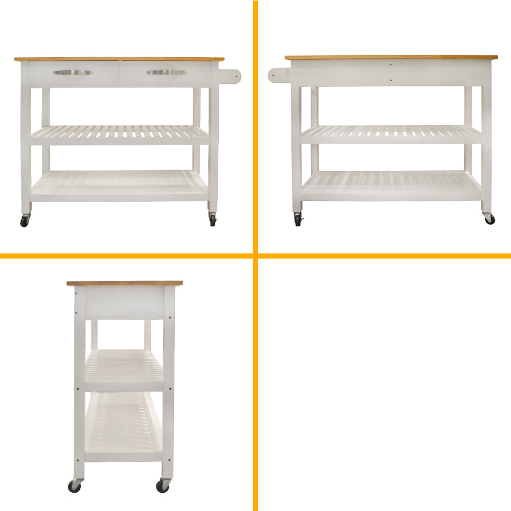 Kitchen Island & Kitchen Cart, Rubber Wood Top, Mobile Kitchen Island with Two Lockable Wheels, Simple Design for Easy Storing and Fetching, Two Drawers Give Unique Storage for Special Utensil. - Grand Goldman Shop
