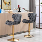 Set of 2  Bar Stools,with Chrome Footrest and Base Swivel Height Adjustable Mechanical Lifting Velvet + Golden Leg Simple Bar Stool-gray - Grand Goldman Shop