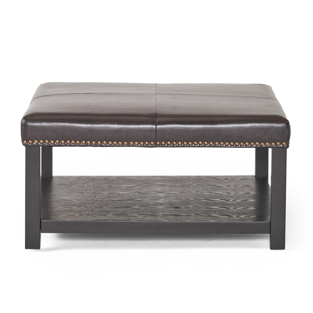 Large Square Ottoman Bench, faux leather Coffee Table Ottoman with rack & Solid Wood Legs, Oversized Ottoman for Living Room - Grand Goldman Shop