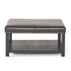 Large Square Ottoman Bench, faux leather Coffee Table Ottoman with rack & Solid Wood Legs, Oversized Ottoman for Living Room - Grand Goldman Shop
