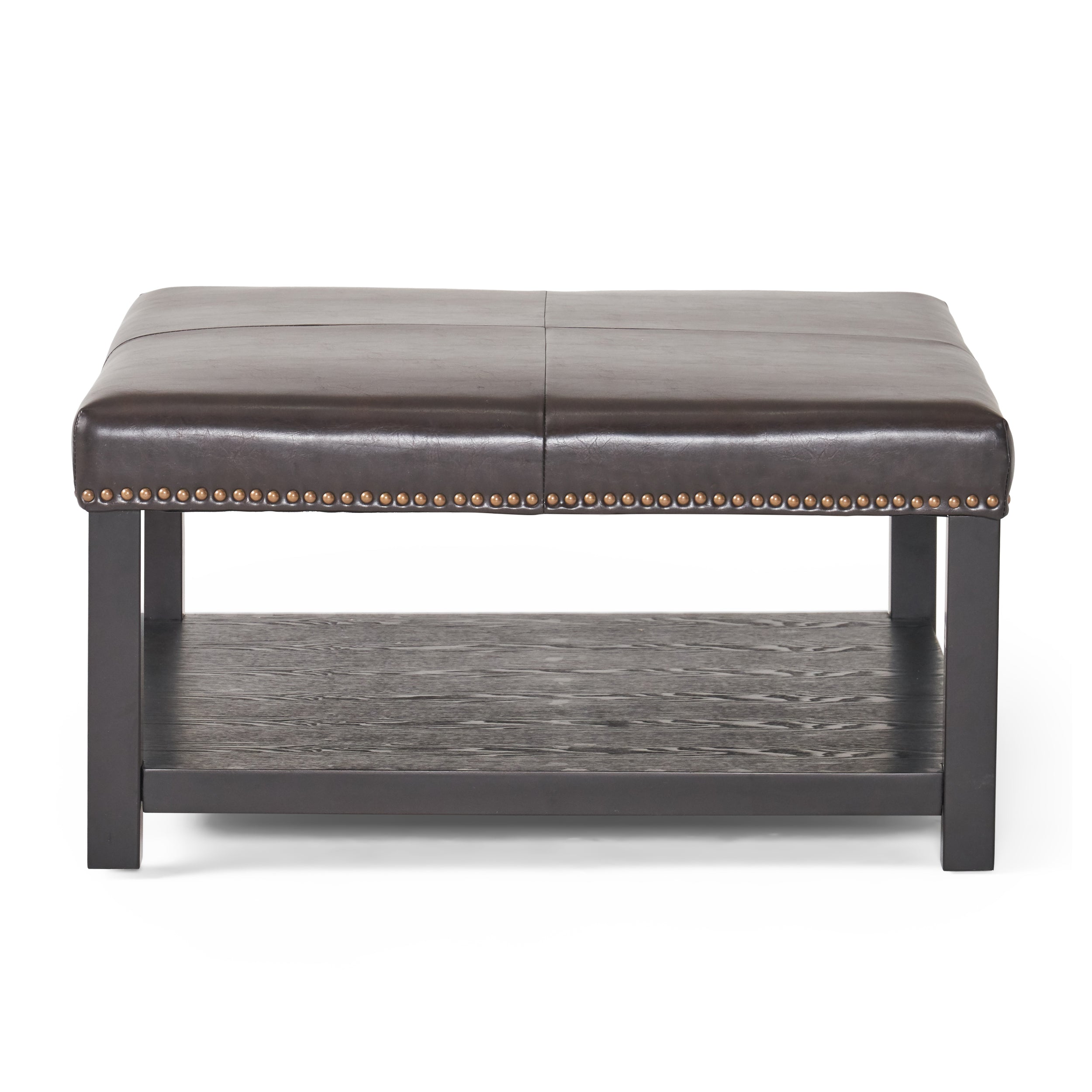 Large Square Ottoman Bench, faux leather Coffee Table Ottoman with rack & Solid Wood Legs, Oversized Ottoman for Living Room - Grand Goldman Shop