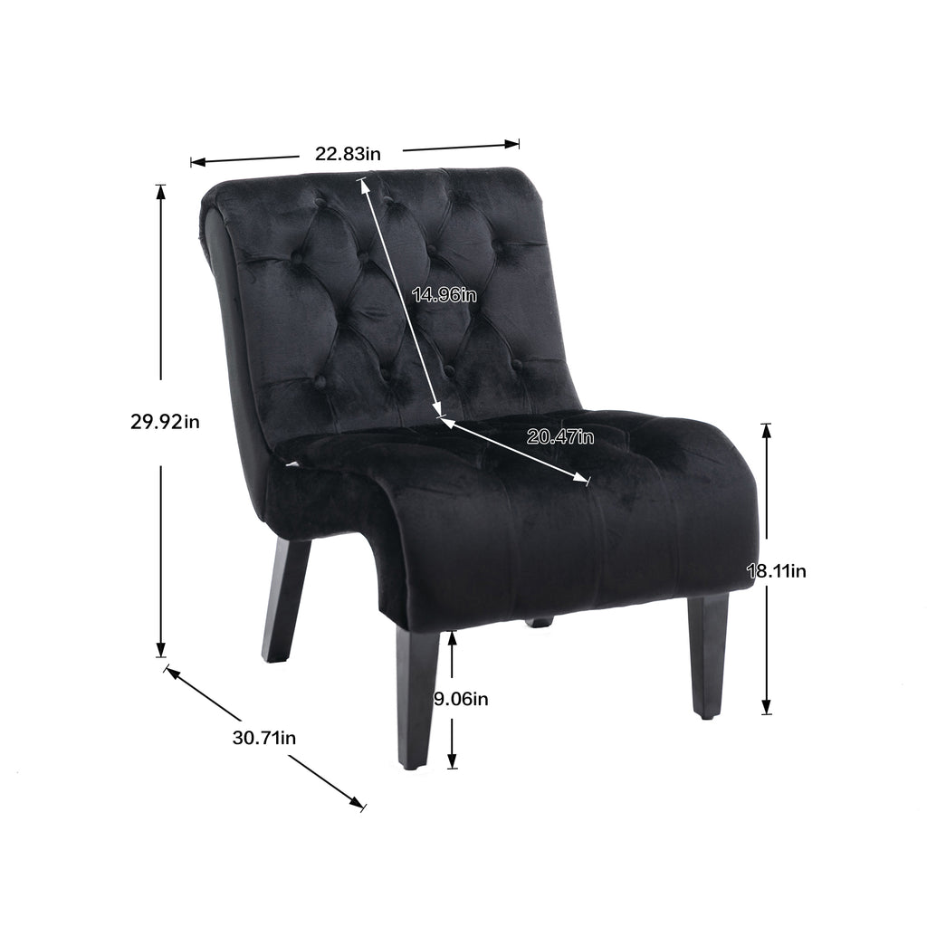 COOLMORE Modern Velvet Armless Accent Living Room Chair / Leisure Chair,Upholstered Fabric Button Comfortable Chair with Wooden Legs for Bedroom, Living Room, Office (Black Velvet) - Grand Goldman Shop