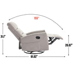 Manual Recliner Chair with Rocker and Swivel in Fabric for Living Room, Grey - Grand Goldman Shop