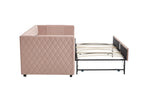 Pink velvet daybed, sturdy wooden bed frame, modern diamond grid pull-out design, perfect for bedroom, living room furniture - Grand Goldman Shop