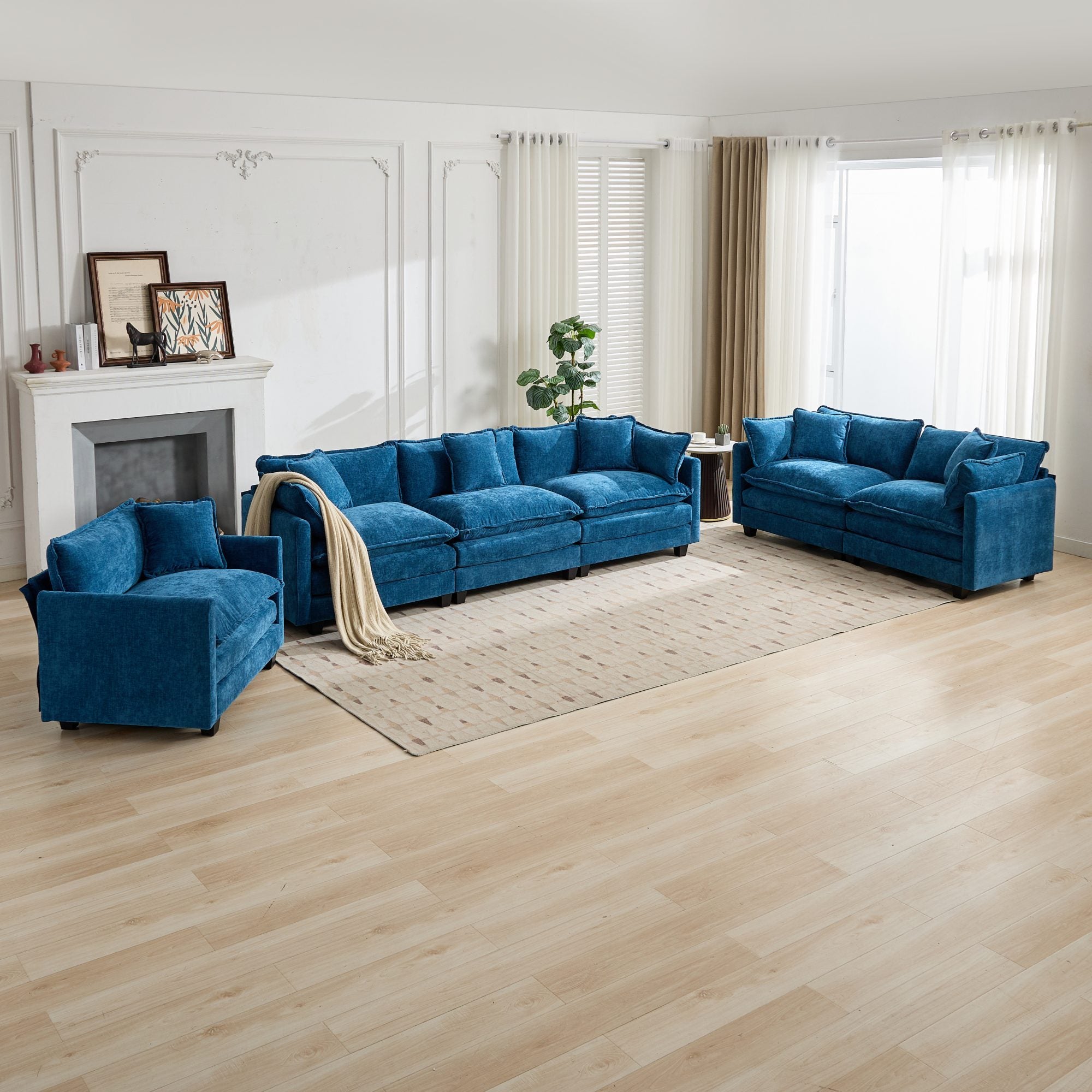 Cloud Sofa one Seat (Armrests are not included), Modern Sectional Couch, for Living Room Bedroom and Apartment, Comfy Double Layer Upholstered Seat Cushion, Breathable Chenille Fabric, Blue - Grand Goldman Shop