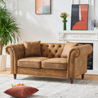 63'Chesterfield ‌tech Fabric Sofa,High-tech Fabric Roll Armrest Sofa,Upholstered Mid Century Modern Couch,2 Seater Couch for Living Room, Office, Apartment, Brown - Grand Goldman Shop