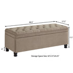 Upholstered tufted button storage bench ,Linen fabric entry bench with spindle wooden legs, Bed bench- Linen - Grand Goldman Shop