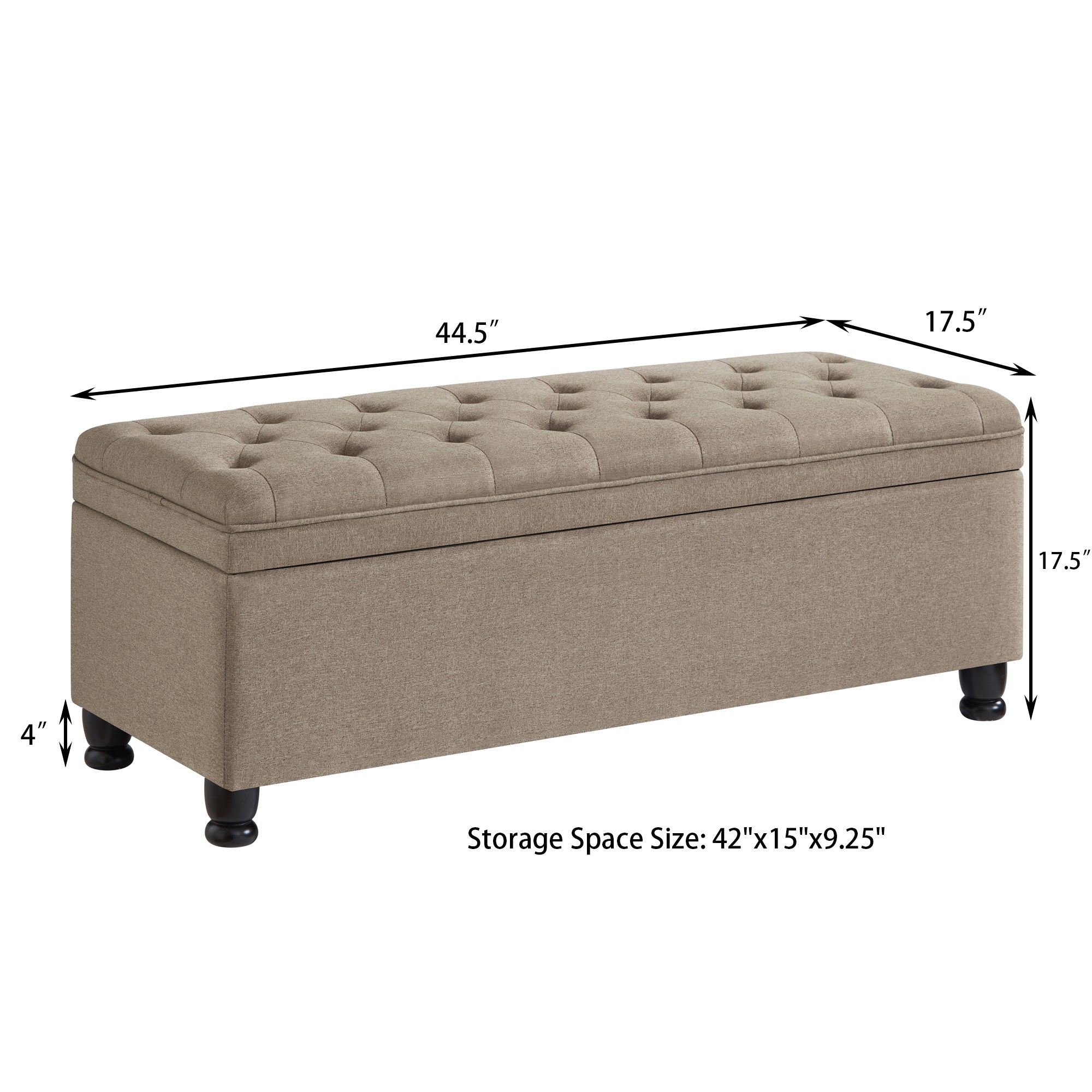 Upholstered tufted button storage bench ,Linen fabric entry bench with spindle wooden legs, Bed bench- Linen - Grand Goldman Shop