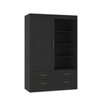 Tall Bedroom Armoire Wardrobe Closet Clothing Storage Cabinet with Hanging Rod Barn Door Drawers Open Shelves - Grand Goldman Shop