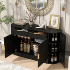 U_STYLE 55.1' Modern Storage Cabinet – 2 Doors & 2 Drawers, Stripe MDF Sideboard with Aluminum Handles, Curved Side Door & 3-Tier Shelves, Buffet Cabinet for Living Room, Bedroom, Dining Room - Grand Goldman Shop