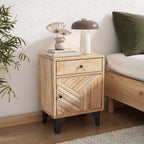 Solid Wood Vintage Nightstand with Handcrafted Detailing in Natural Finish - Grand Goldman Shop