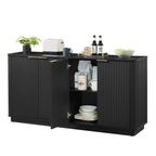 63' Vertical Stripe Buffet Cabinet Sideboard with stoarge, Curved wave Design, TV Stand, for Bedroom, Living Room, Hallway, Black,63''W x 15.75''D x 31.5''H. - Grand Goldman Shop