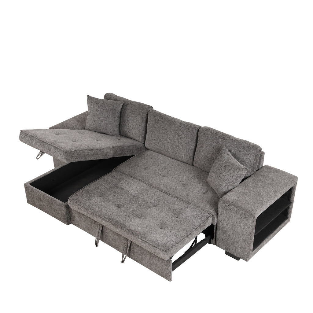 104.5' Modern L-Shape 3 Seat Reversible Sectional Couch, Pull Out Sleeper Sofa with Storage Chaise and 2 Stools for Living Room Furniture Set,Knox Charcoal (old sku:SG000431AAA) - Grand Goldman Shop