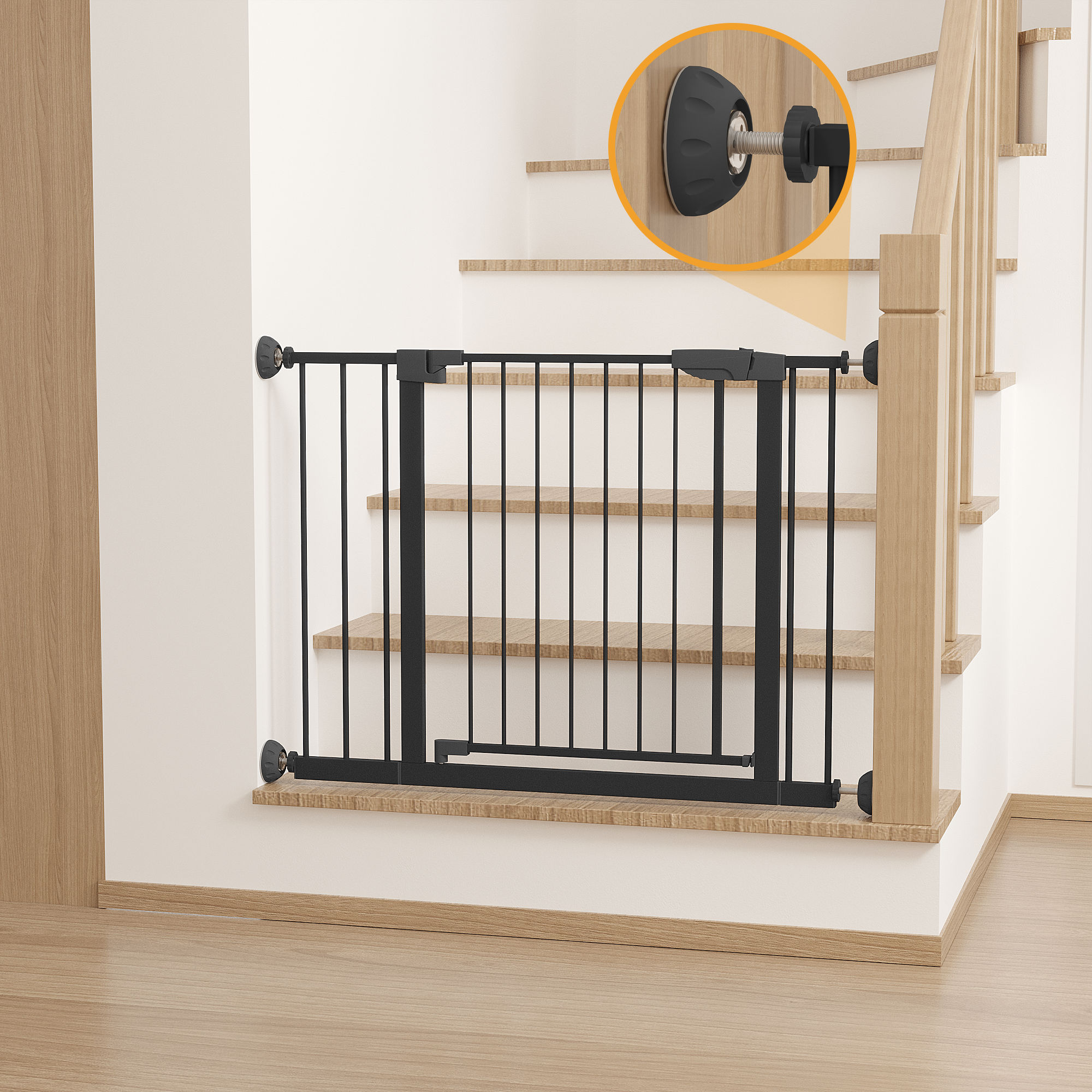 29.5-45.3' Wide Baby Gate with wall protector for Stairs, Dog Gate Indoor for Doorways, No Drilling Pressure Mounted Pet Gate
