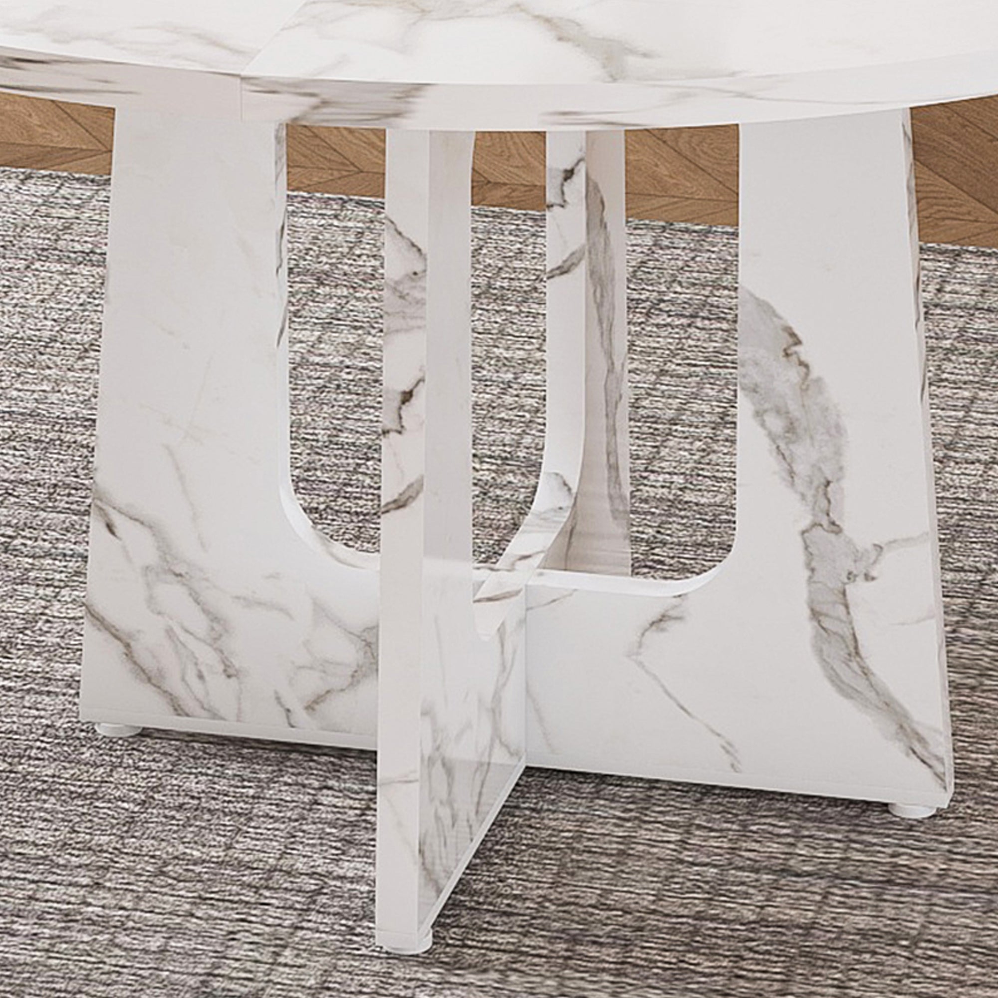 Modern Farmhouse 47.24' Round Dining Table for 4 with Marble White Finish MDF and Iron - Grand Goldman Shop