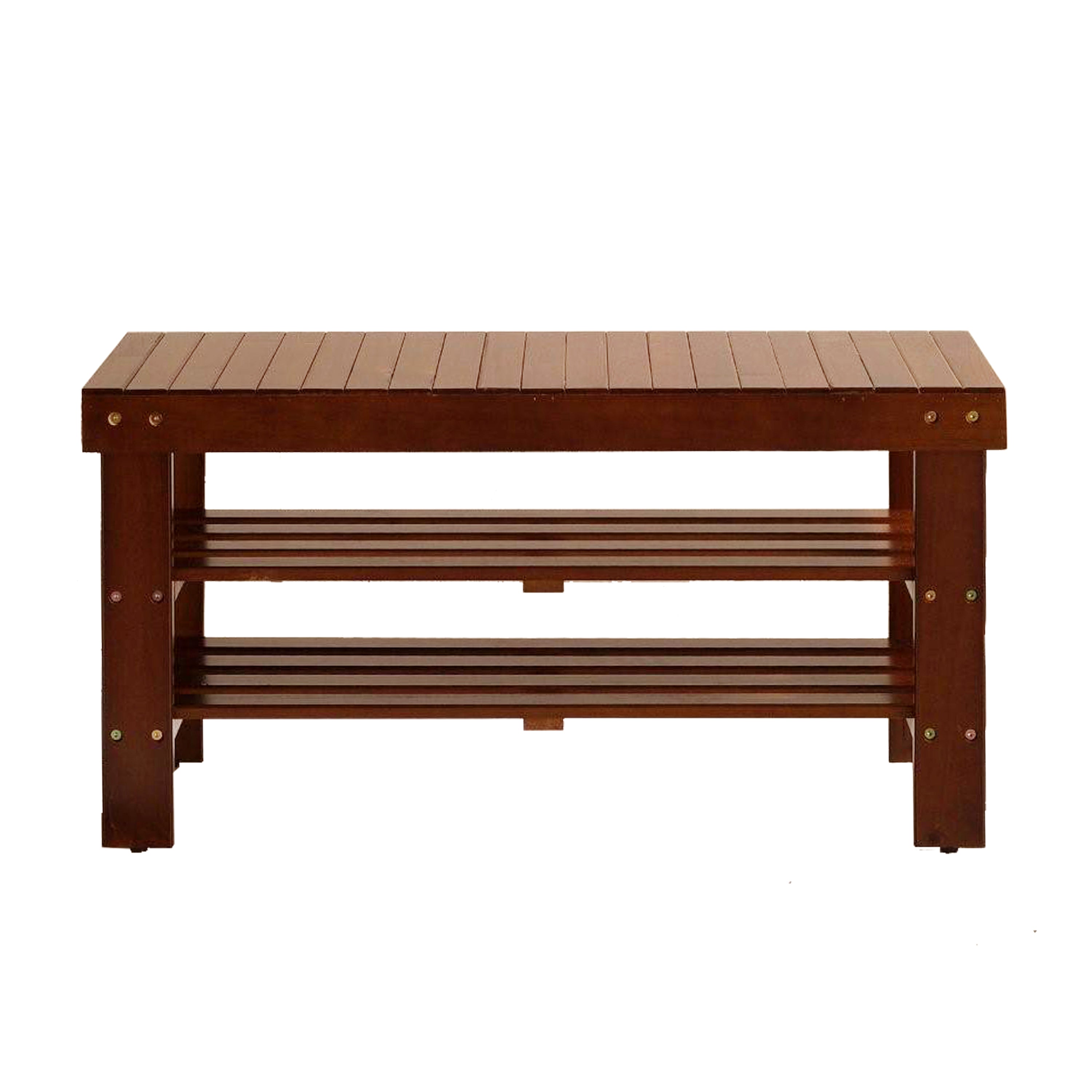 Pina Quality Solid Wood Shoe Bench, Cherry Finish - Grand Goldman Shop