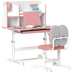 Qaba Kids Desk and Chair Set, Height Adjustable Kids School Study Desk and Chair Set with Tilt Desktop, Storage Drawer and Re